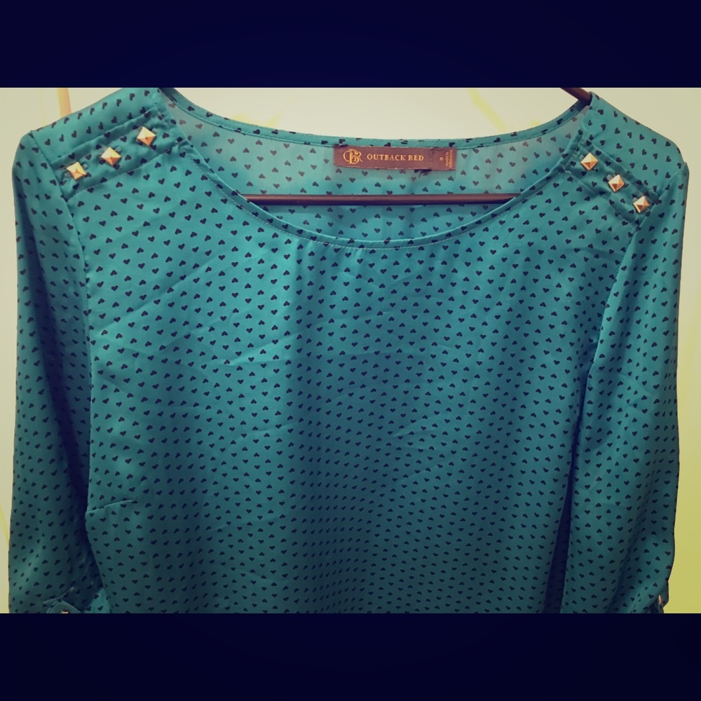 Aqua punk gold studded heart dotted three quarter